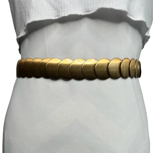 Vintage Metal Stretch Belt Round Discs Gold Tone Belt - Picture 1 of 10